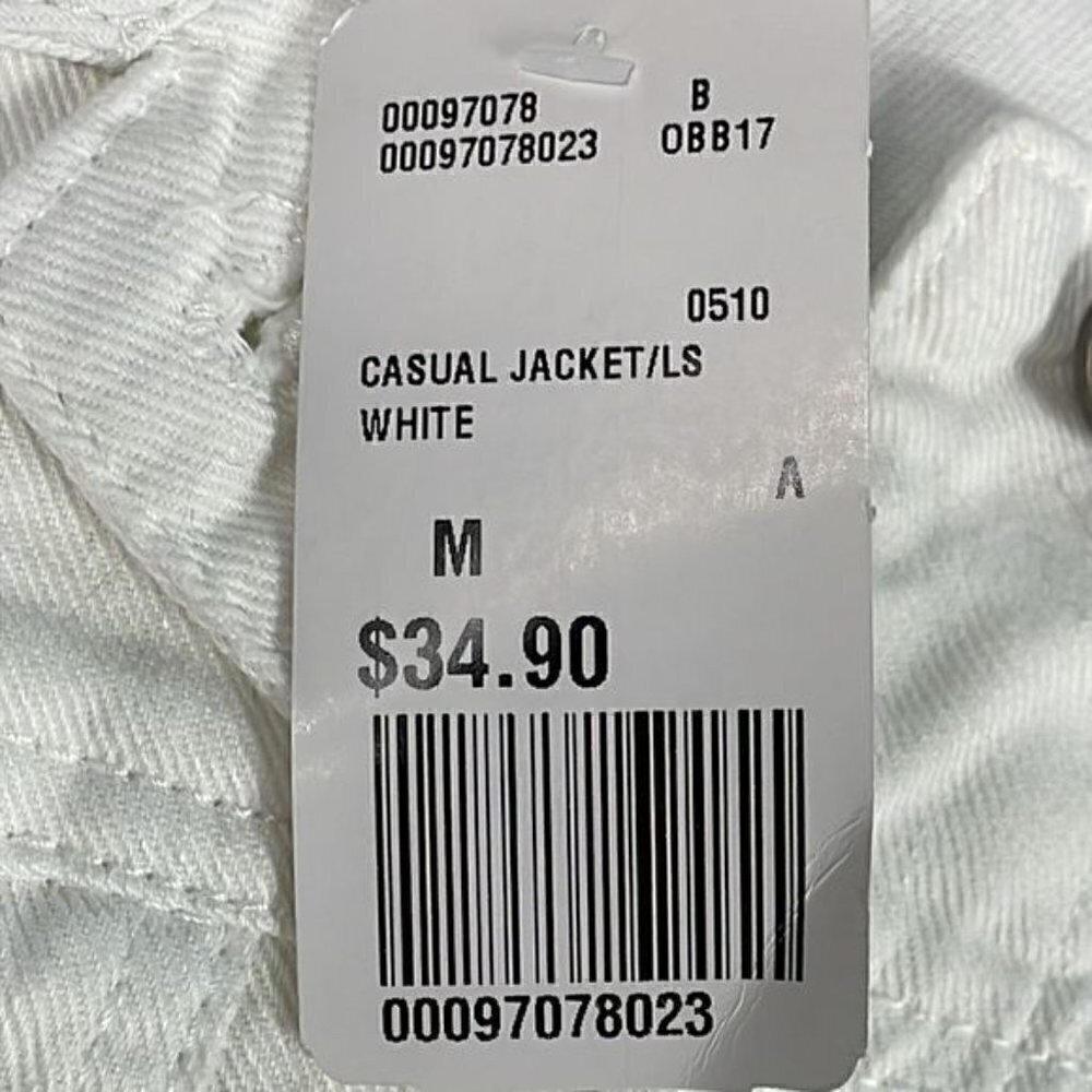 NWT Forever 21 White Denim Jean Trucker Jacket Destroyed Distressed Sz M - Picture 10 of 12
